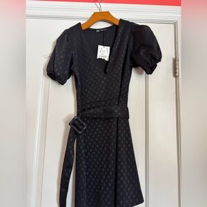 ZARA Women’s Belted Black Polka Dot Dress - Small